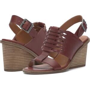 Lucky Brand Braided Leather Wedge Heel Lemia Burgundy Sandal Size 8.5 NEW $119